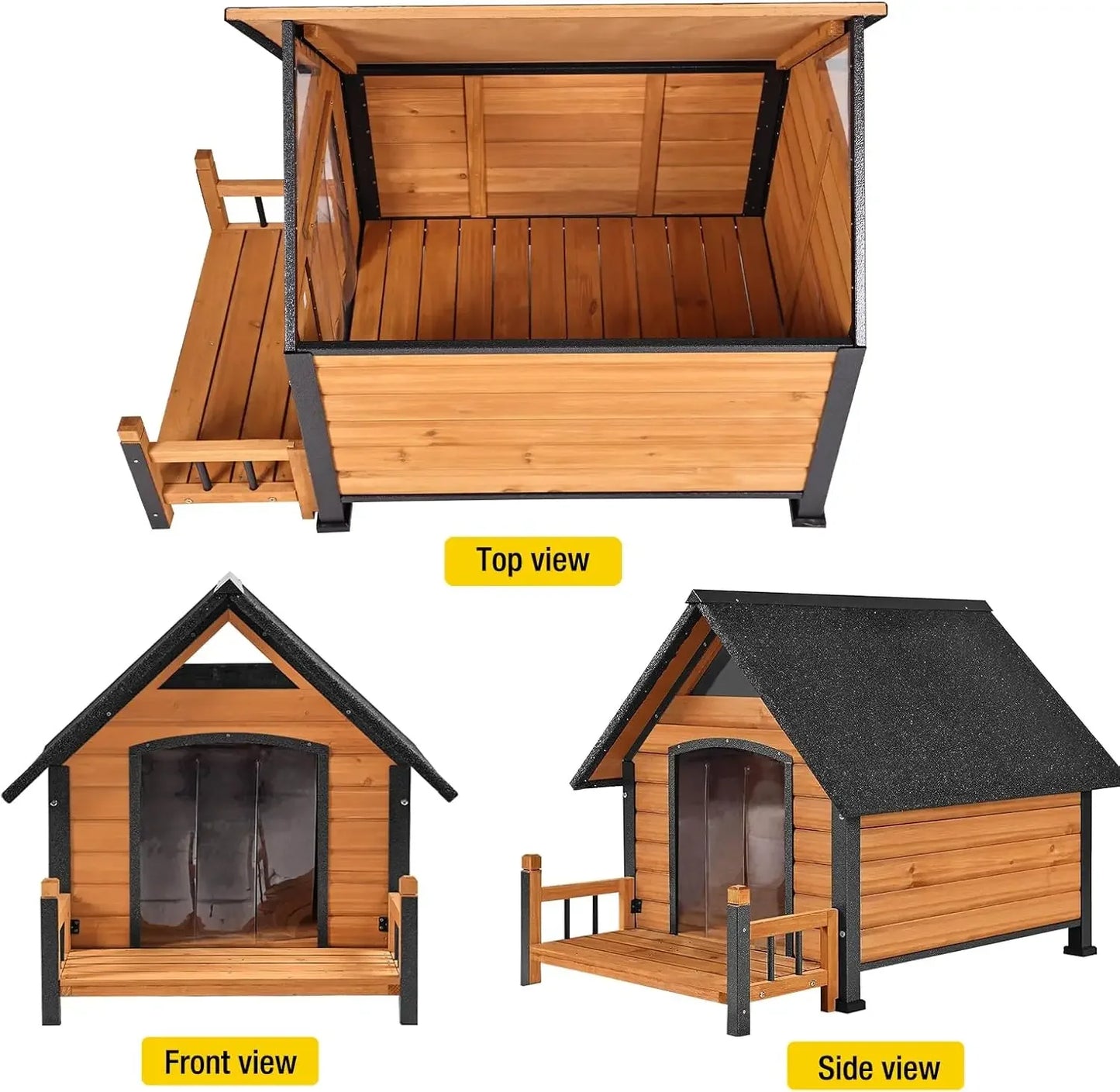 Weatherproof Outdoor Dog House for Large Breeds – Wood & Anti-Chew Iron Frame