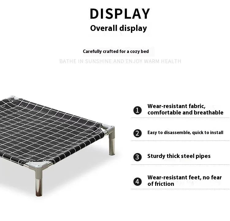 Stainless Steel Pet Cot Elevated Dog Bed - All Season Military Style Removable Washable Moisture Proof for Small Dogs Cats