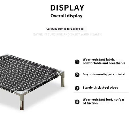 Stainless Steel Pet Cot Elevated Dog Bed - All Season Military Style Removable Washable Moisture Proof for Small Dogs Cats