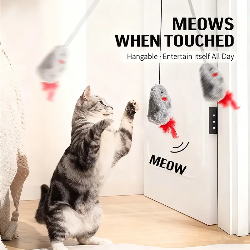 Simulated feather mouse bite-resistant cat toy self-play boredom relief hanging feather teaser wand pet toy