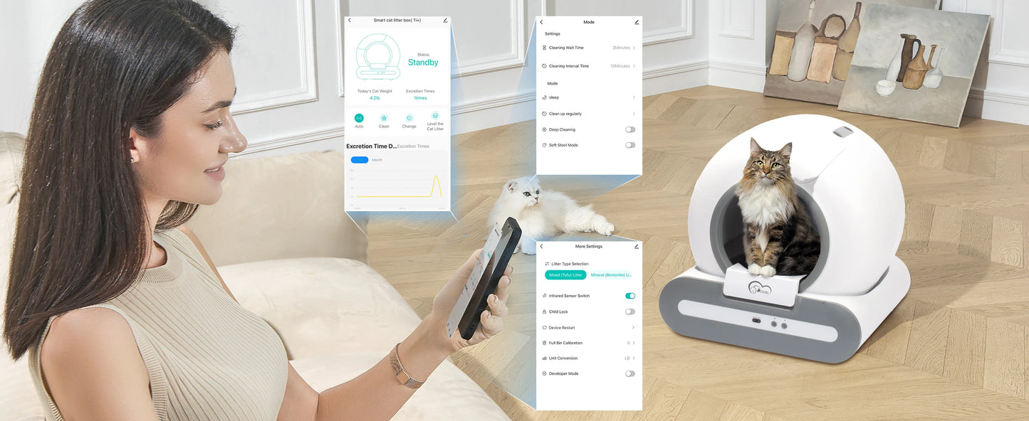 DOEL Automatic Self-Cleaning Cat Litter Box with App Control – 65L Smart Cat Toilet