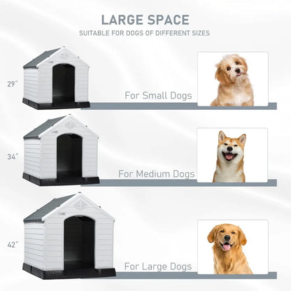 Waterproof Plastic Dog House – Indoor Outdoor Kennel with Elevated Floor for All Sizes