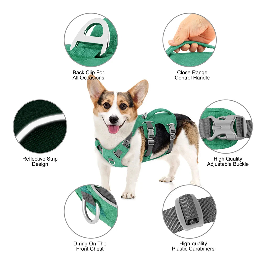 Escape Proof Nylon Dog Harness Reflective Dog Harnesses Durable Pet Vest With Handle Adjustable for Small Medium Large Dogs Pug