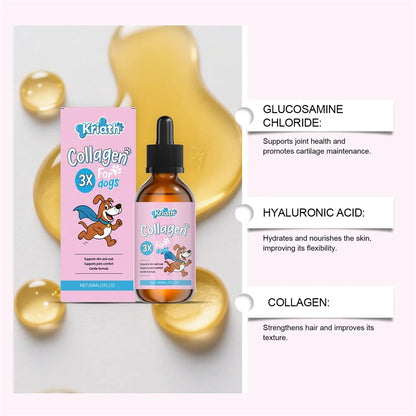 3pcs Liquid Collagen Supplement Drops For Dog Hip Joint Support Skin Coat Health Itch Relief In One Daily Supplement 60ml