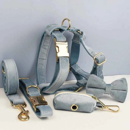 The Nordic Blue Velvet Dog Collar And Leash Set For Dogs Custom Engraved Nameplate Pet Supplies Dog Leash Flannelette18