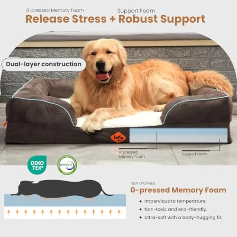 Large Orthopedic Premium Memory Foam Dog Bed Dog Sofa with Washable and Removable Suede Cover Waterproof Liner and Non-Slip Bot