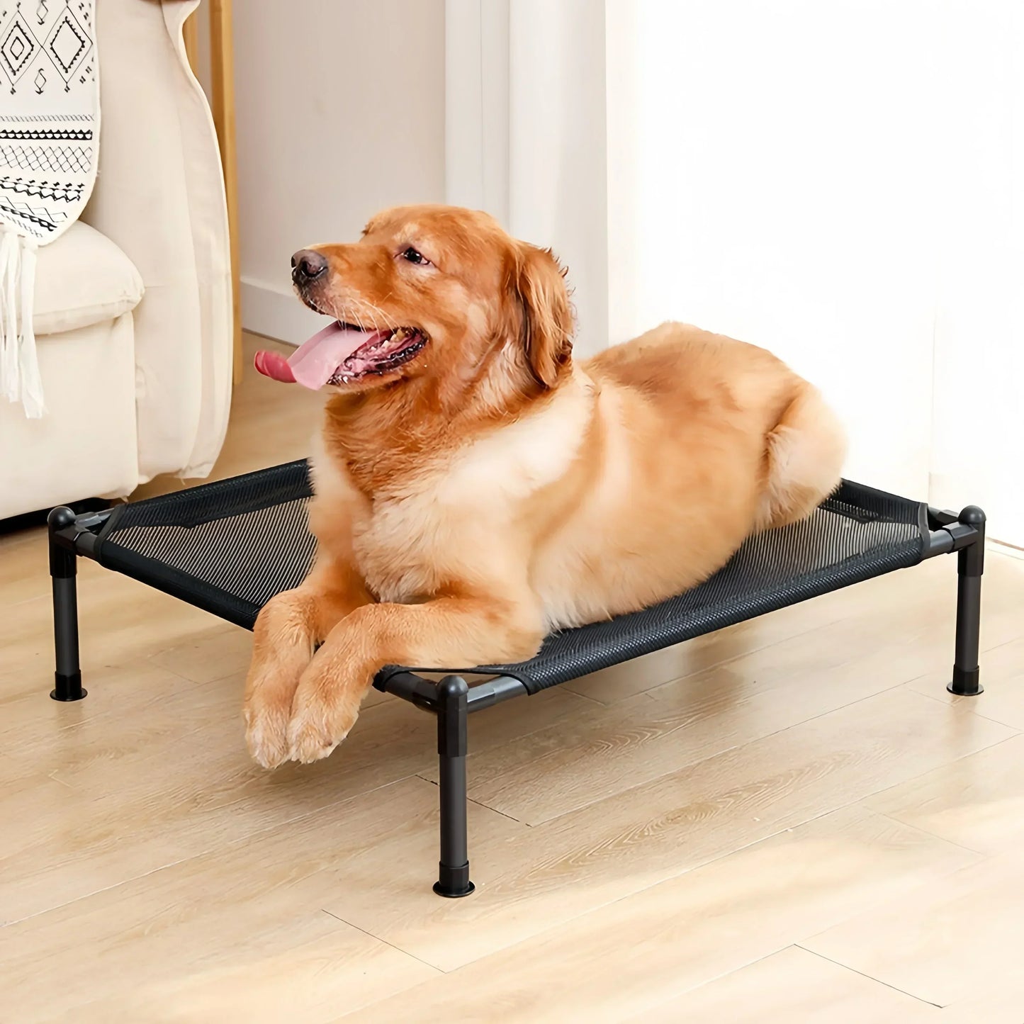 Foldable Elevated Pet Bed - Portable Camping Dog/Cat Bed with Washable Mat, Breathable Dog House for All Seasons