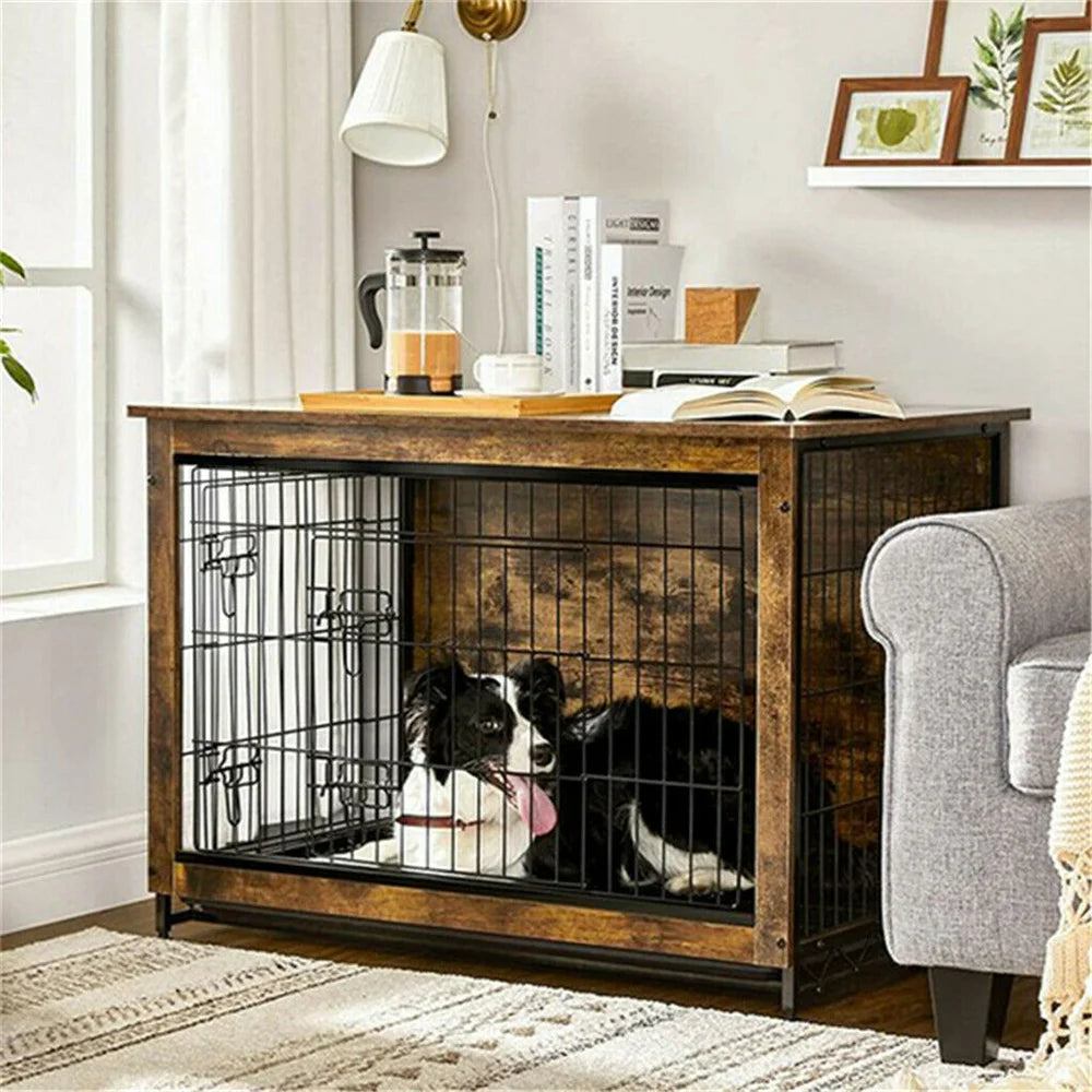 Wooden Dog Crate Furniture – Elevated Indoor Dog Kennel with End Table Top