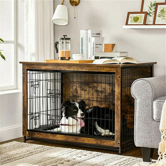 Wooden Dog Crate Furniture – Elevated Indoor Dog Kennel with End Table Top