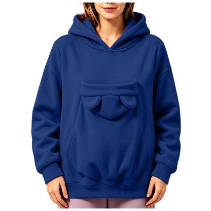 Kangaroo Pocket Cat Dog Hoodies For Women Autumn Winter Warm Outwear Sweatshirt Comfortable Street Style Trendy Fashion Tops