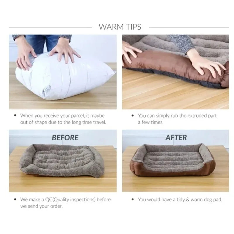 Large Winter Dog Bed Square Plush Cat Nest Kennel All Season Washable Dog Sofa Waterproof Mattress Cat Bed for Medium Dogs