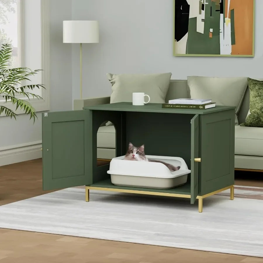Modern Cat Litter Box Enclosure with Metal Frame for Indoor Use Pet Washroom Furniture Designed to Fit Most Litter Boxes Stylis