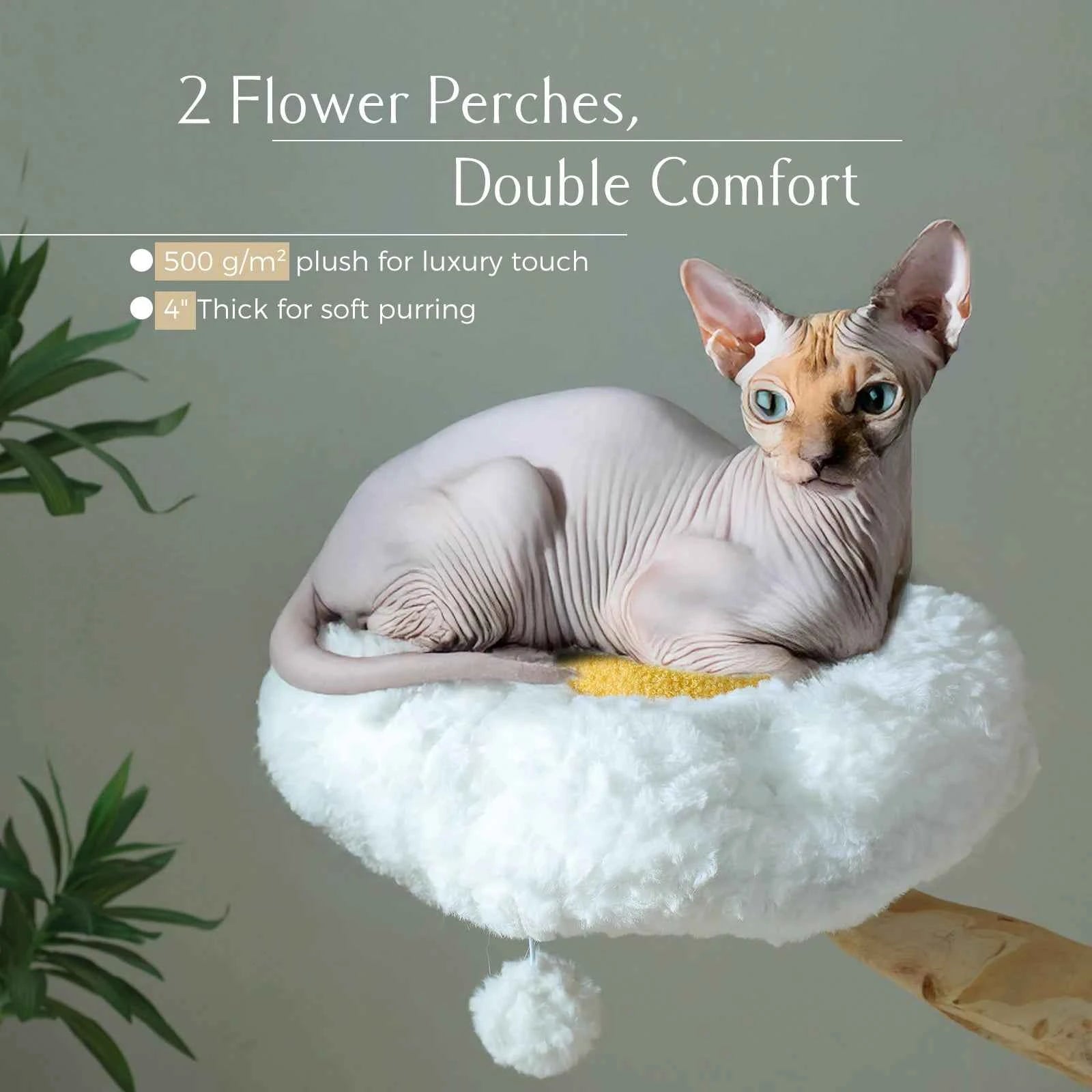 Large Cat Tree Tower with Sisal Scratching Post Wicker Basket Bed Flower Cat Condo Indoor Modern Cat Furniture Cat Accessories