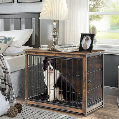 Wooden Dog Crate Furniture – Elevated Indoor Dog Kennel with End Table Top