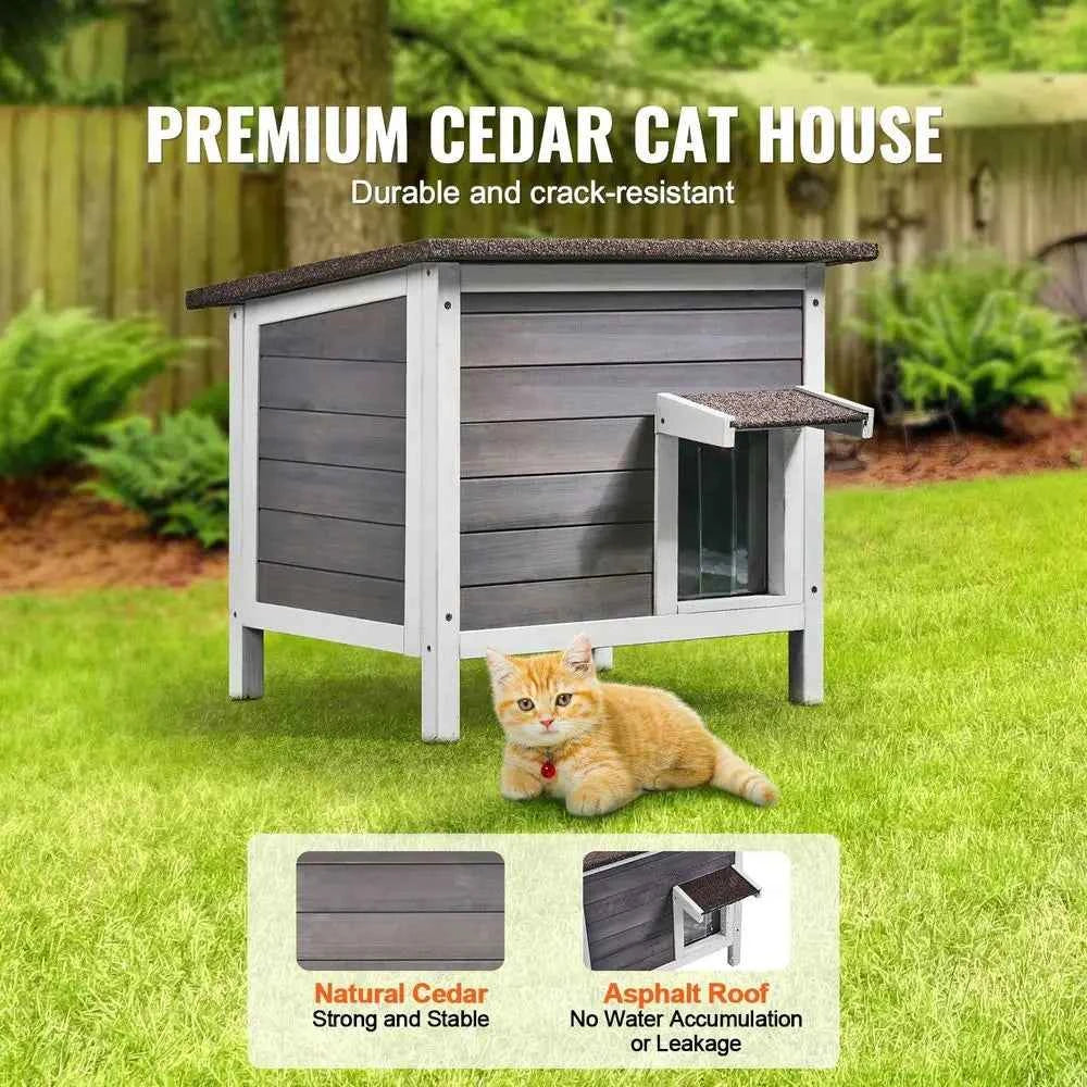 Cat House Weatherproof, Cat Shelter For Multiple Cats, Outdoor Wooden Cat Rabbit House With AllRound Foam Insulated, PVC Door F
