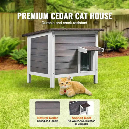 Cat House Weatherproof, Cat Shelter For Multiple Cats, Outdoor Wooden Cat Rabbit House With AllRound Foam Insulated, PVC Door F