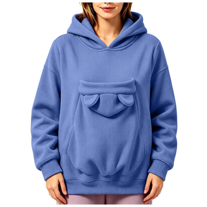 Kangaroo Pocket Cat Dog Hoodies For Women Autumn Winter Warm Outwear Sweatshirt Comfortable Street Style Trendy Fashion Tops
