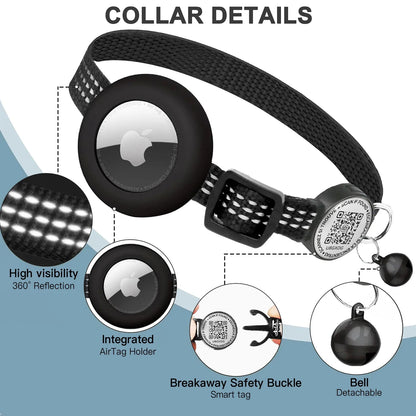 Reflective AirTag Cat Collar – Breakaway Safety Collar with QR Tag & Air Tag Holder