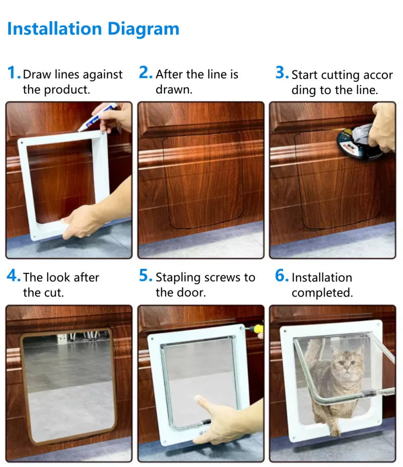 RFID Sensing Smart Cat Door Flap Control Direction Entry Exit Cat Door Intelligent Recognition Cats Hole Electronic Automatic