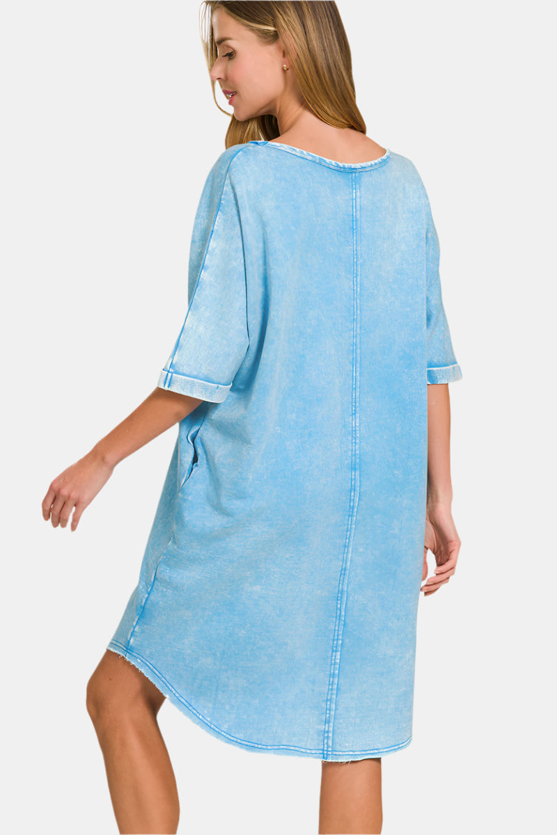 Acid-Washed French Terry Tee Shirt Dress / B VIOLET