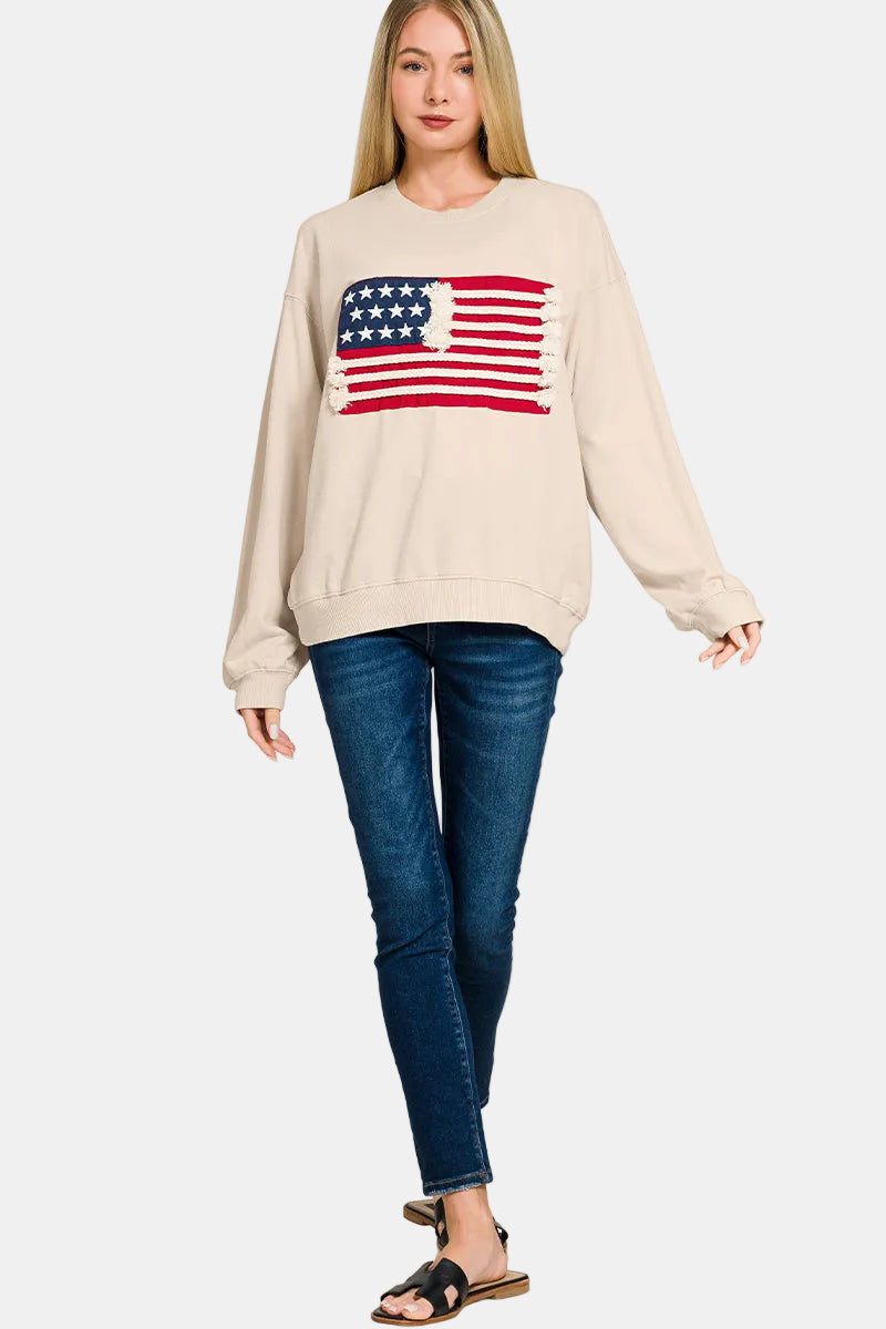 French Terry American Flag Pullover / RUBY