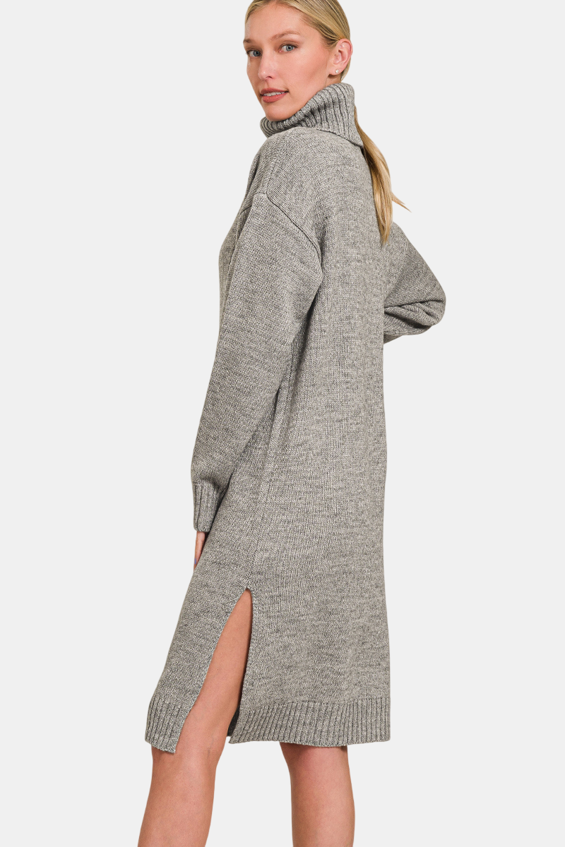 Turtle Neck Long Sleeve Midi Sweater Dress / H BEIGE