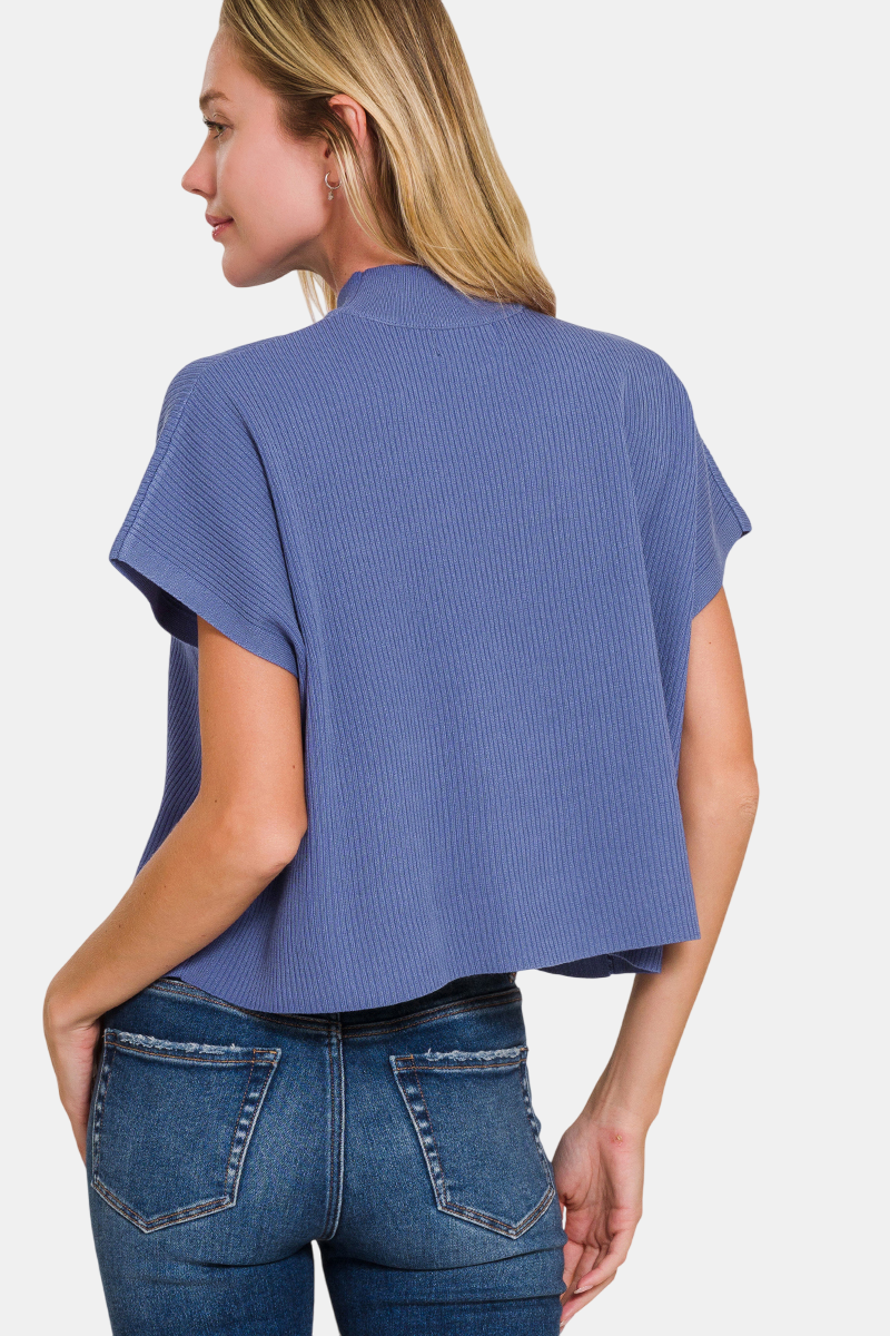 Viscose Mock Neck Cropped Boxy Sweater / BROWN
