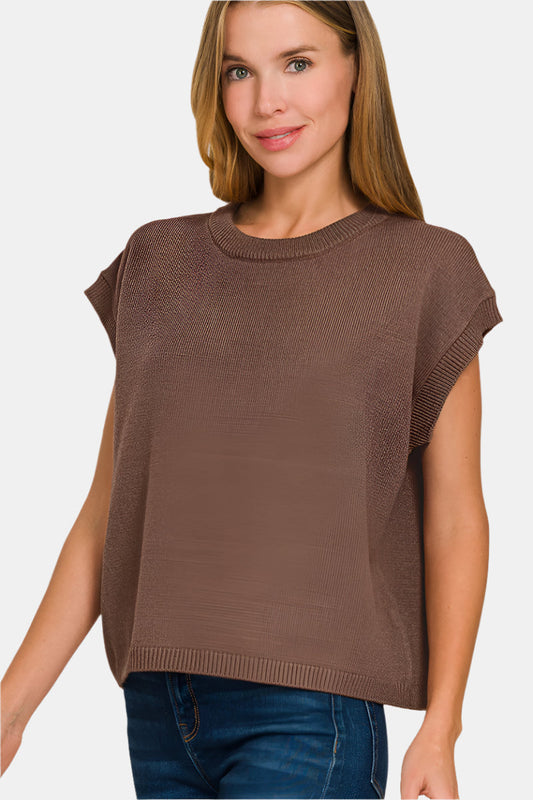 Viscose Round Neck Sweater Vest / BROWN