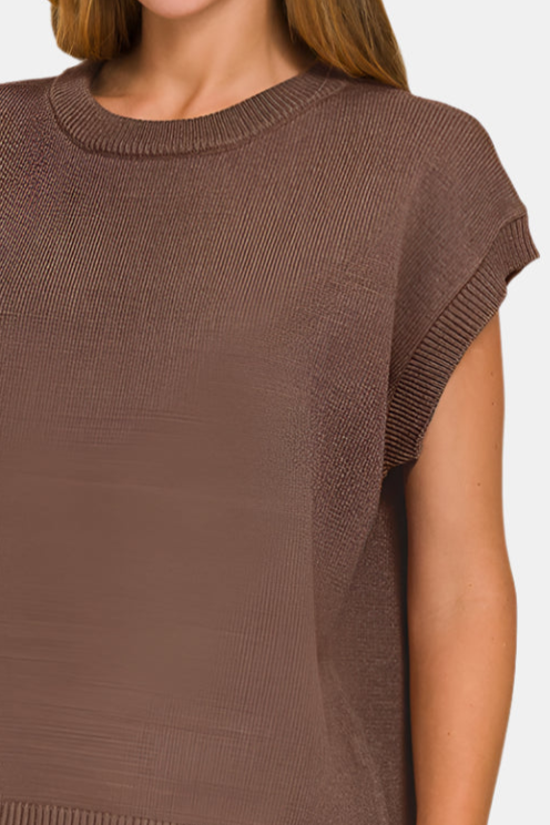 Viscose Round Neck Sweater Vest / BROWN
