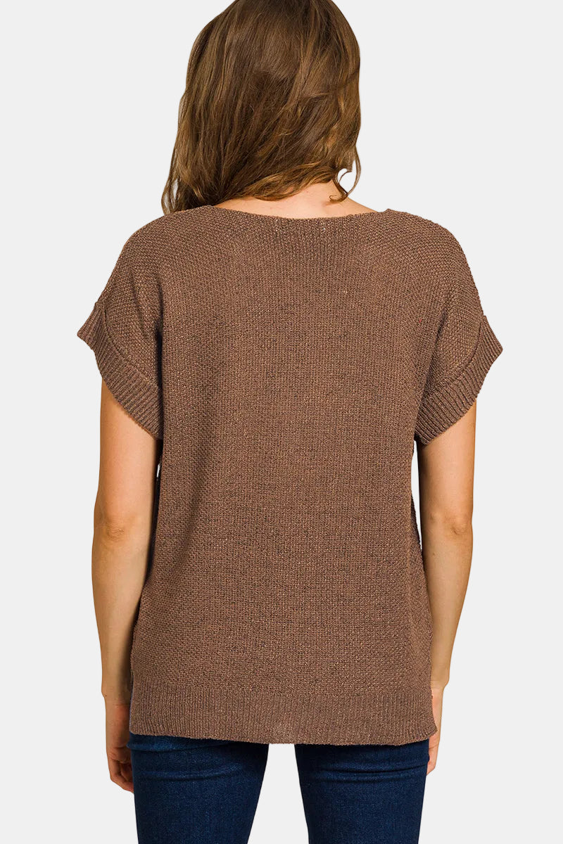 Center Seam Short Sleeve Sweater / BLACK