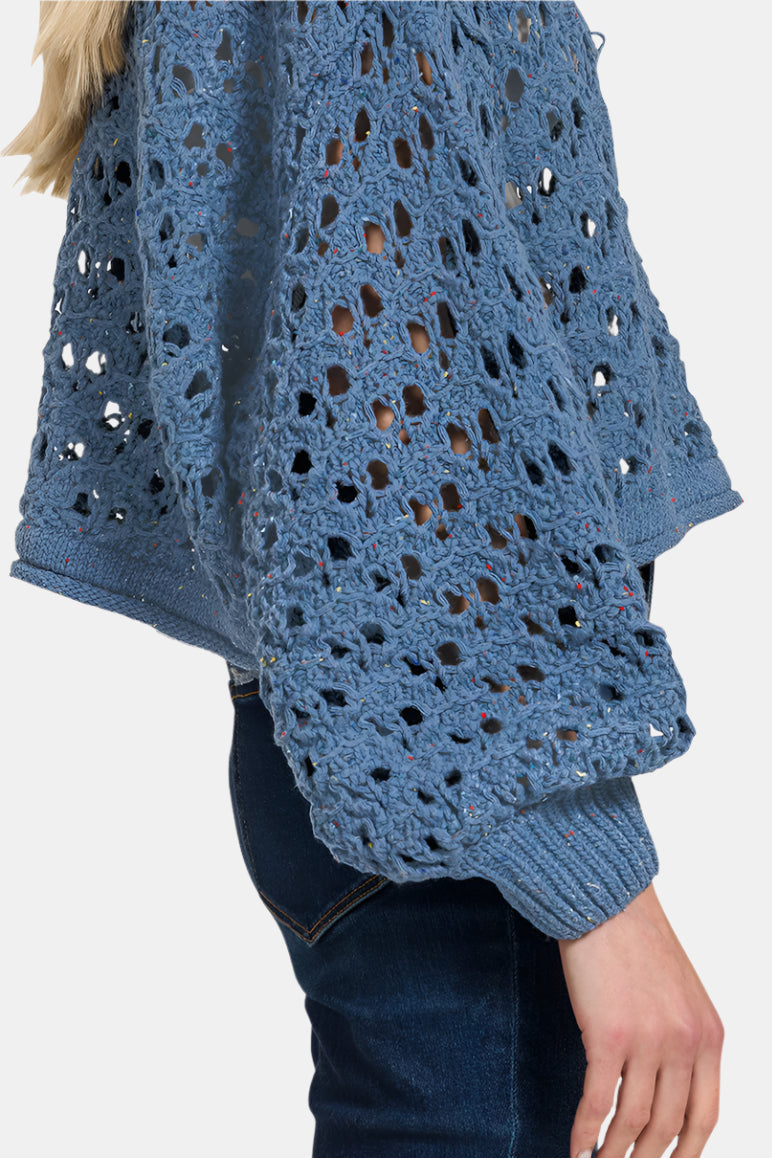Cropped Crochet Knit Sweater / PLUM