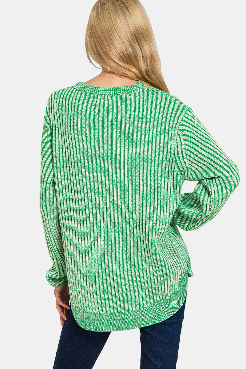 Curved Hem Two-Tone Sweater / LT MOCHA