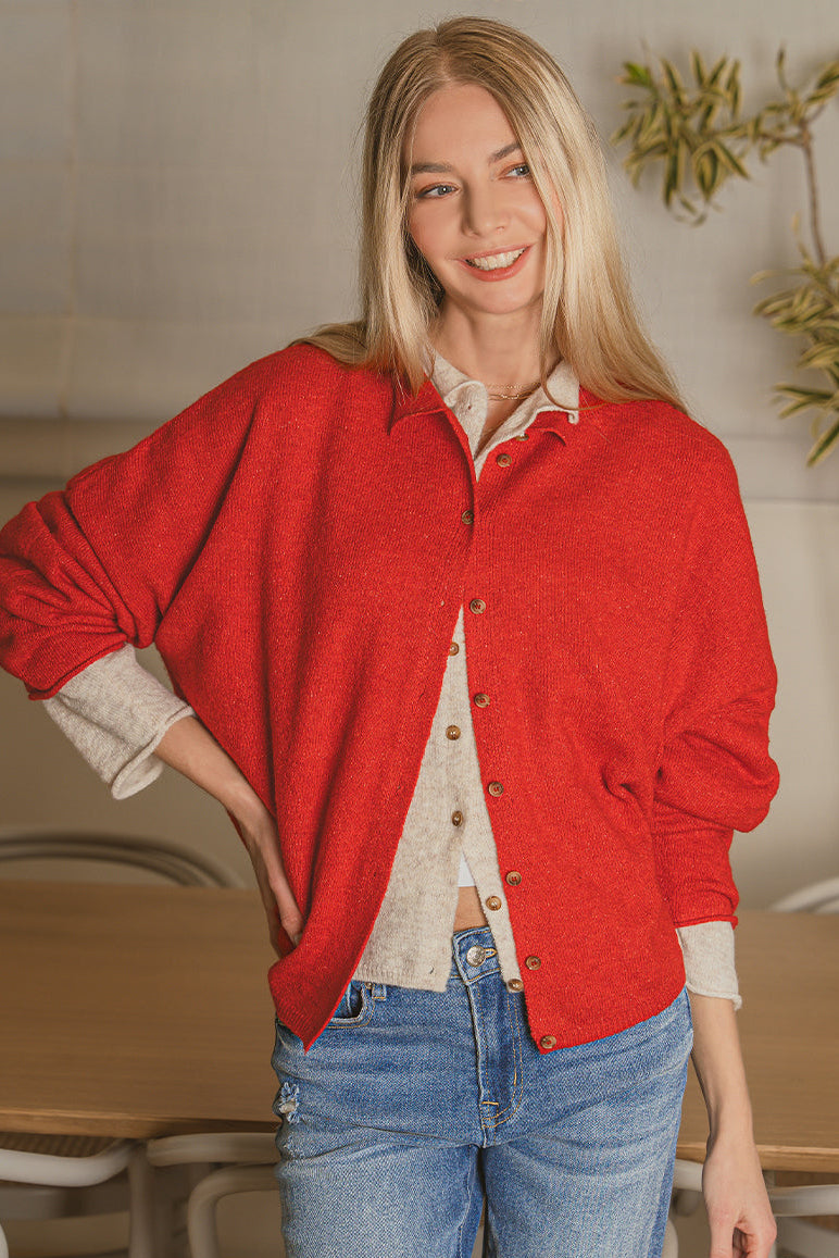 Collared Button Down Cardigan Sweater / BLACK
