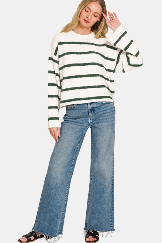 Wool Blend Striped Sweater / HUNTER GREEN