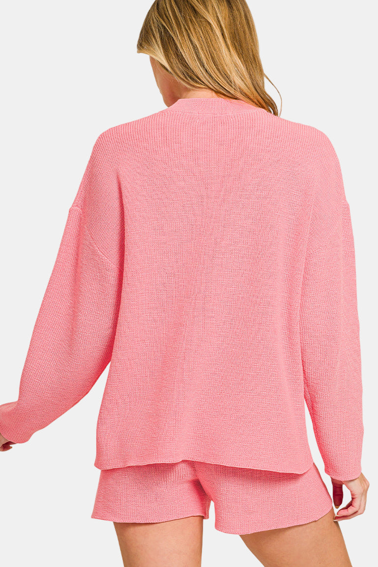 Round Neck Sweater & Sweater Shorts Set / DEEP CAMEL
