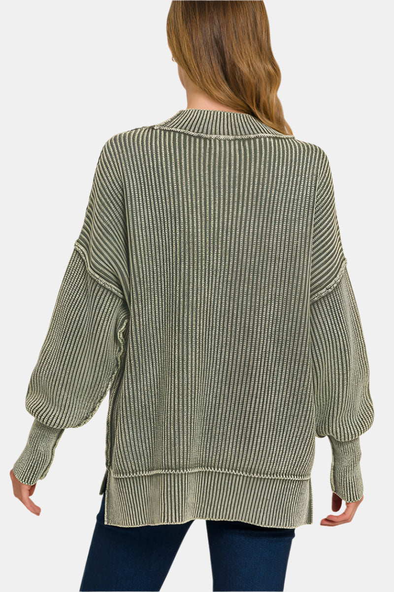 Washed Side Slit Oversized Sweater / MOCHA