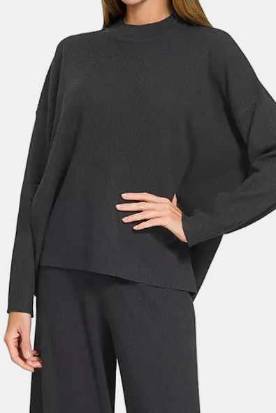 Viscose Sweater Top & Pants Set / BLACK