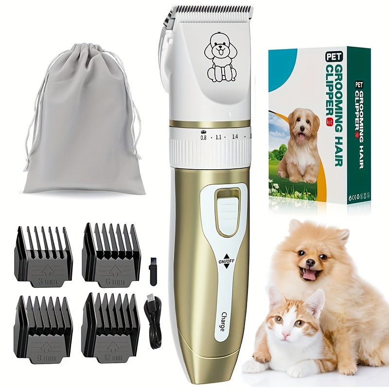 Professional USB- Electric Dog & Grooming Kit with Thick Ceramic Clippers, Brush & Measuring Tool - Low-Voltage Pet Hair Trimmer Suitable for &, for Dogs, Cats, Puppies, Kittens
