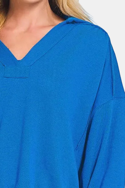 French Terry Collared Pullover / OCEAN BLUE