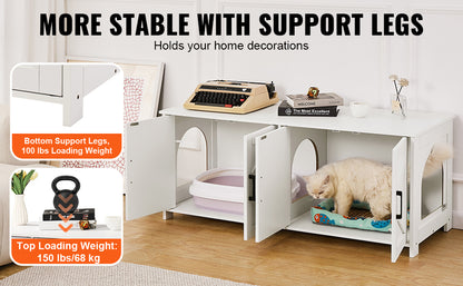 SucceBuy Cat Litter Box Enclosure for 2 Cats Litter Box Furniture Hidden Wooden Cat Box Cabinet Fit Most of Litter Box White