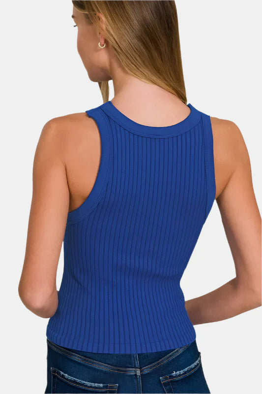 Seamless Ribbed Crop Tank Top / LT NAVY