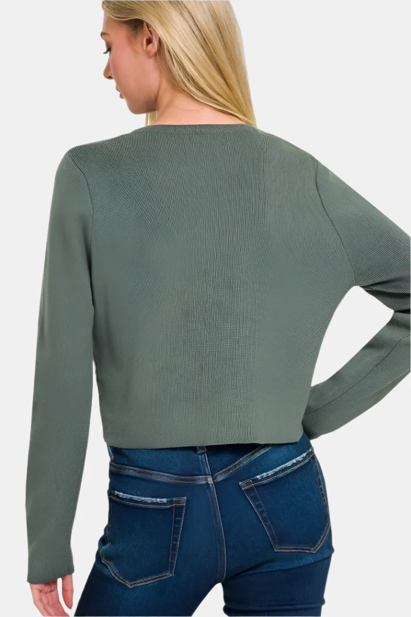 7 Button Crewneck Long Sleeve Cardigan / MARLIN