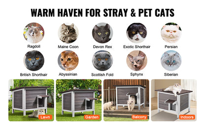 Outdoor Weatherproof Cat House – Insulated Wooden Feral Cat Shelter